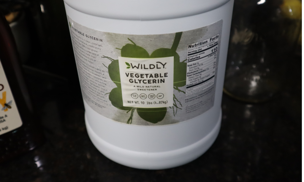 My absolutely favorite vegetable glycerin from Wildly. It is palm-free but don't use if you have a coconut allergy as it is derived from coconuts.