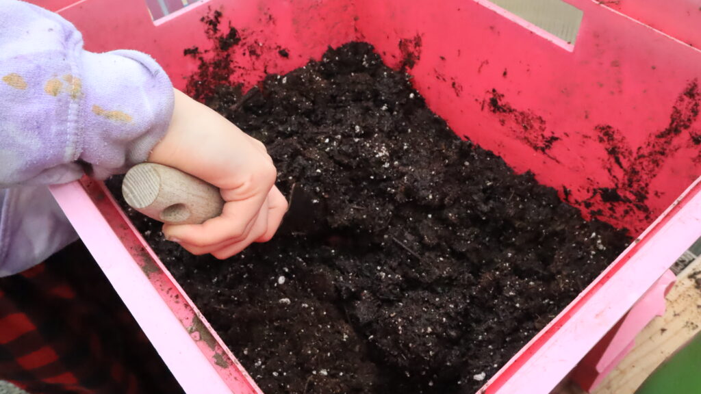 It's easier to mix in smaller batches in my opinion. I chose a small bucket I no longer use from the house to mix my soil block mixture.